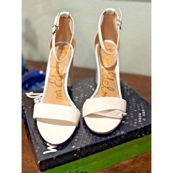 Sam Edelman Yaro Block Heel Sandals White  – Size 10.5M – Ankle Strap Dress - Picture 1 of 9